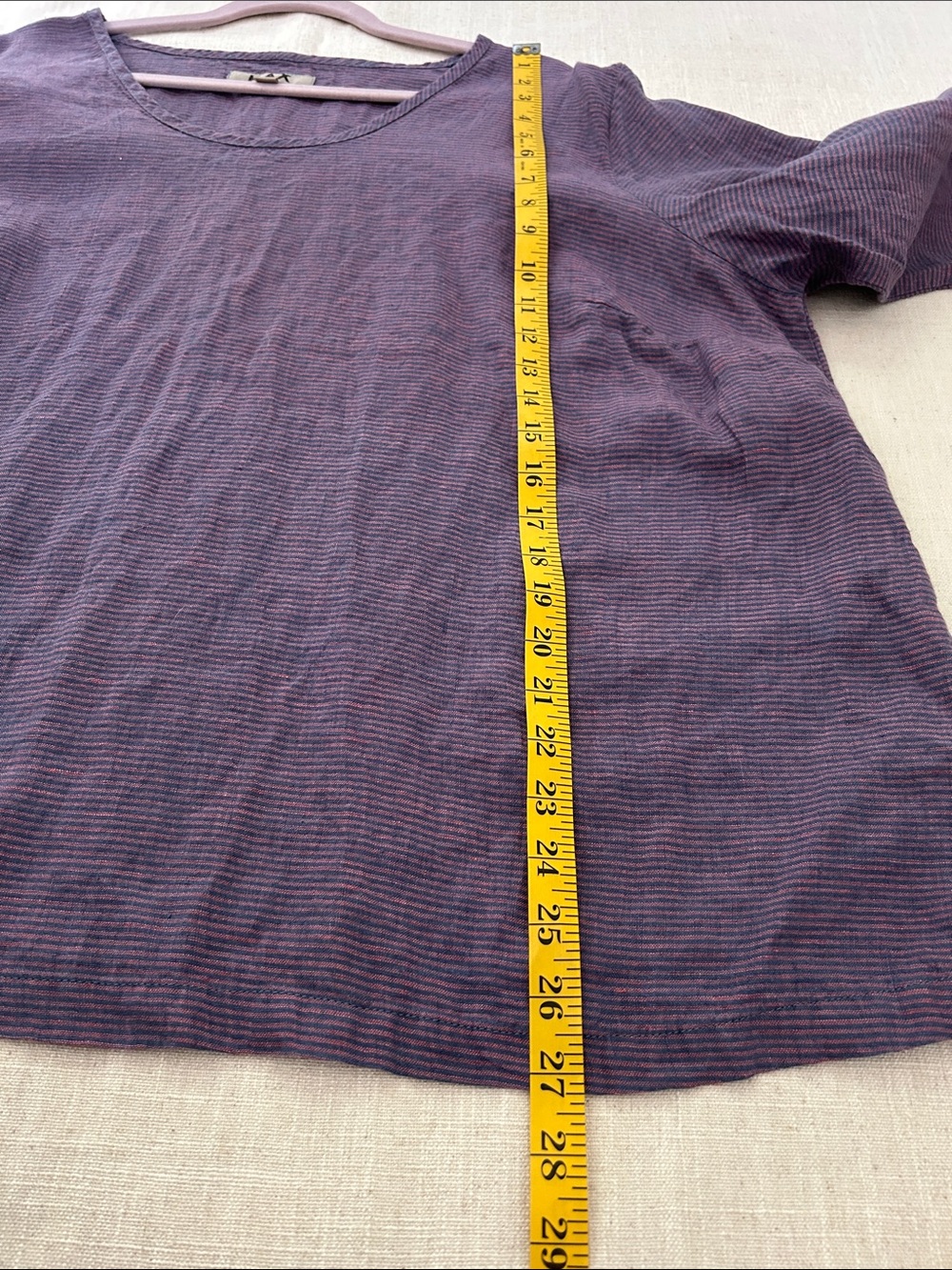 Flax Lavender Stripe Long-Sleeve Top Oversized Lagenlook Linen Coastal Popover - Picture 8 of 15
